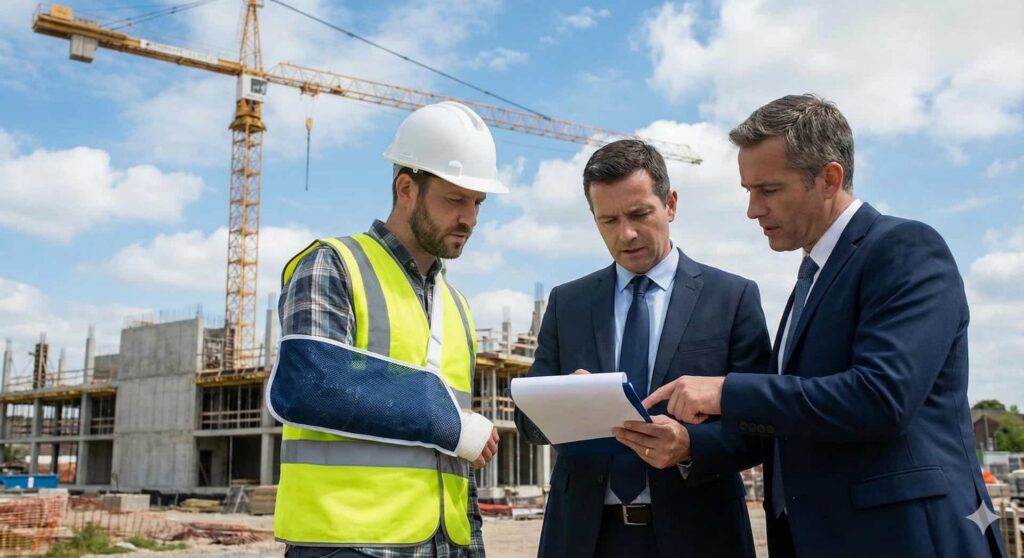 Lawyer meeting with injured client and insurance company adjuster in louisiana.